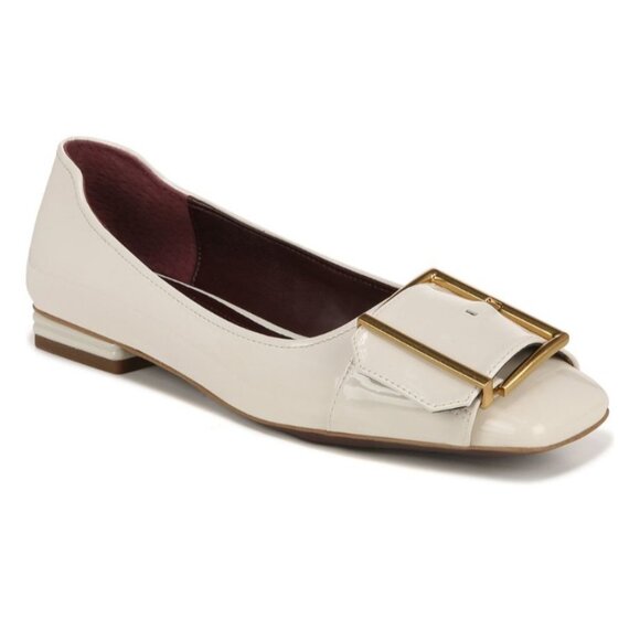 Franco Sarto Shoes - Franco Sarto Cream Patent Leather Buckle Flats Square Toe & Low Heel Size 7.5 M